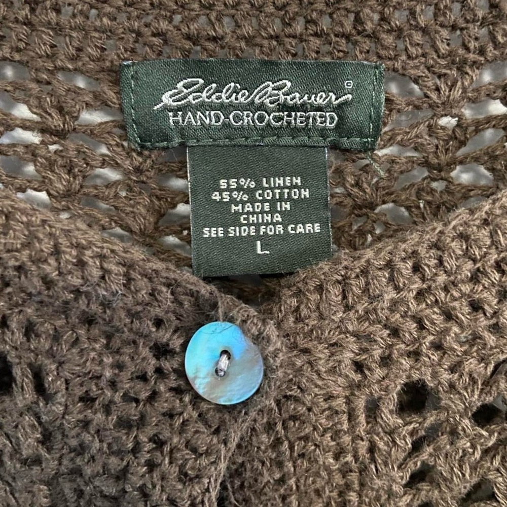 Vintage Eddie Bauer Hand Crocheted Linen Cotton Blend Cardigan - Picture 6 of 7
